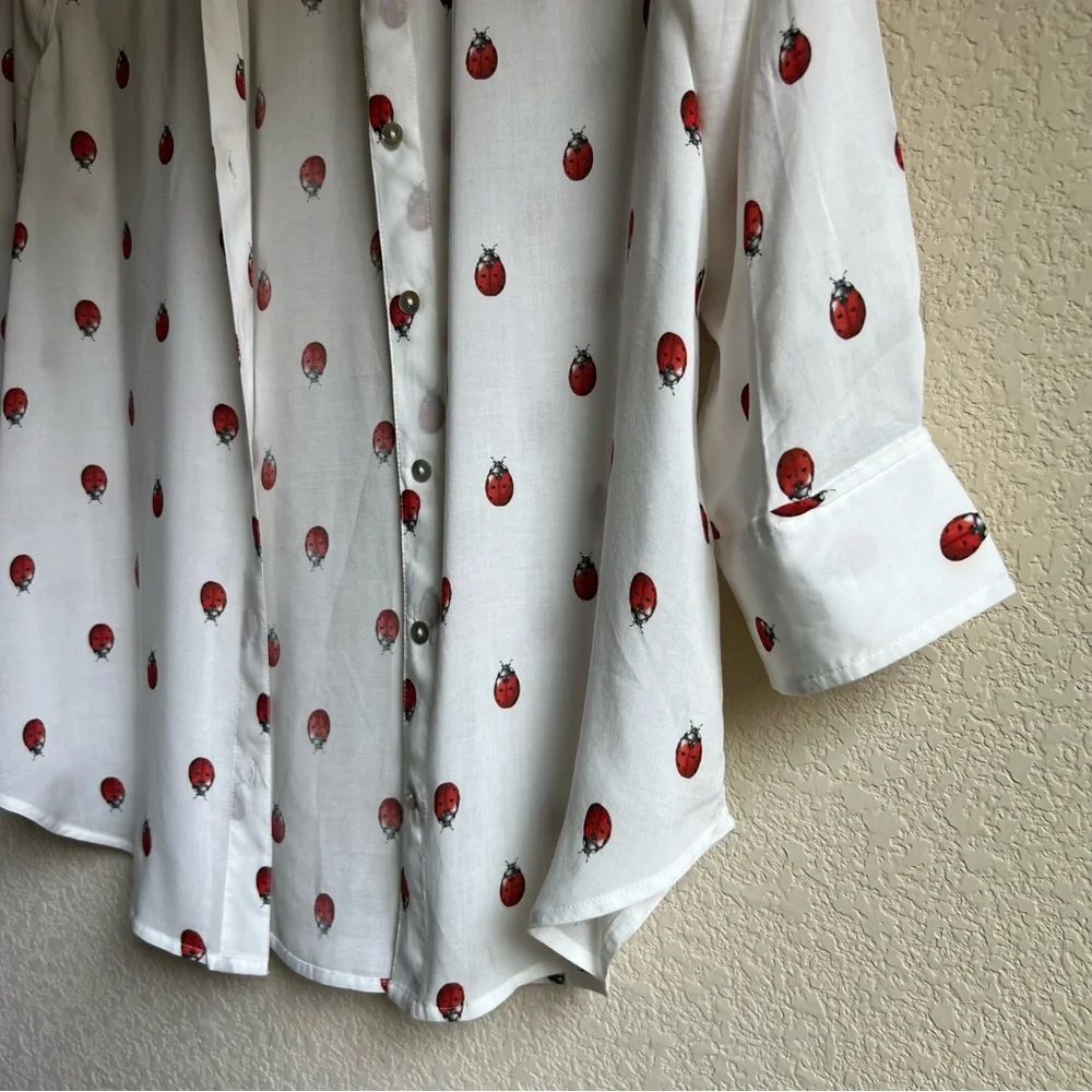 NWT L'Agence White Camille Ladybug Print Button-Up Shirt Size S - Picture 8 of 16